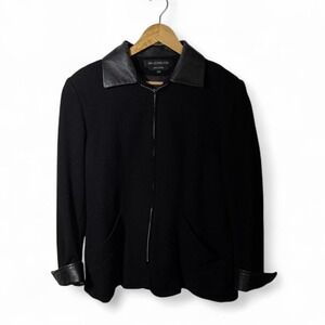 Y2K Vintage Wool Blend Jacket Women's 11/12 Black Faux Leather Trim Ukraine